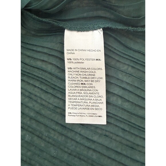 Chico’s Women’s 12 Emerald Green Shimmery Dot Chiffon V-Neck Blouse Long Sleeve - Picture 8 of 10